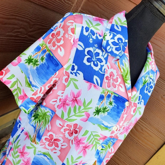 Vintage Alia Petites Women's Short Sleeve Tropical Buttondown Shirt Size 12 - Picture 6 of 11